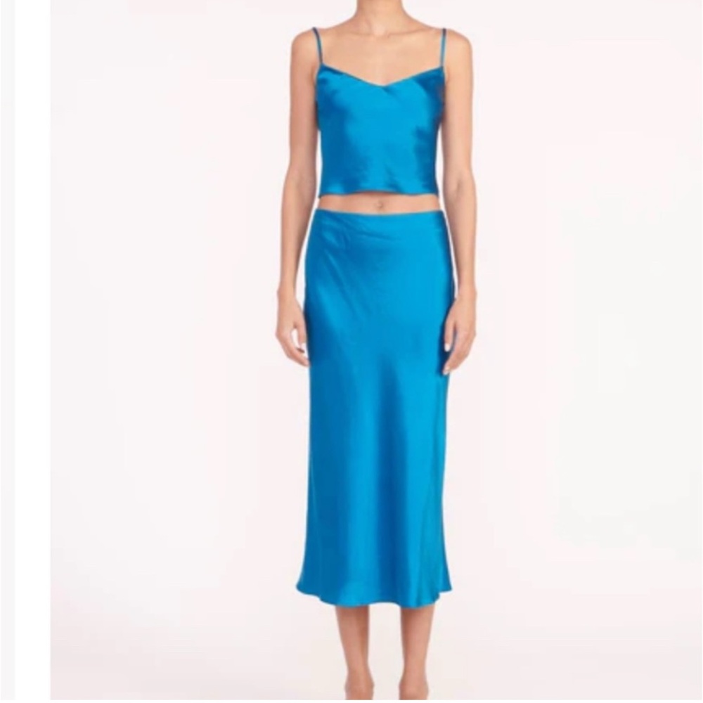 STAUD satin royal Blue midi skirt